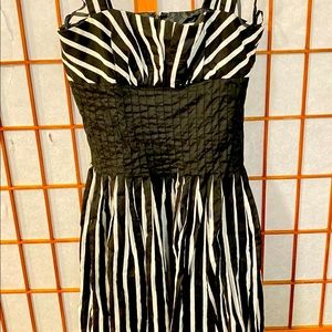 White & Black Striped Knee-Length, A-Line Dress